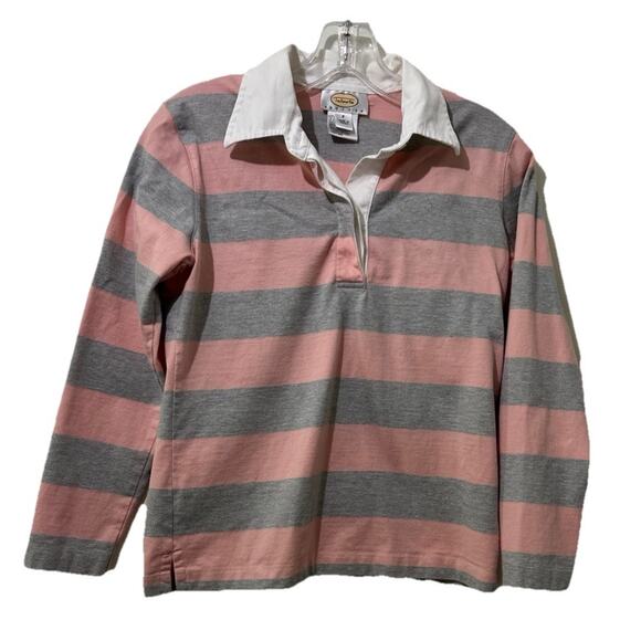Talbots Tops - Vintage Talbots Petites Size P/XS Pink Gray Striped Rugby Shirt Preppy Top Y2K